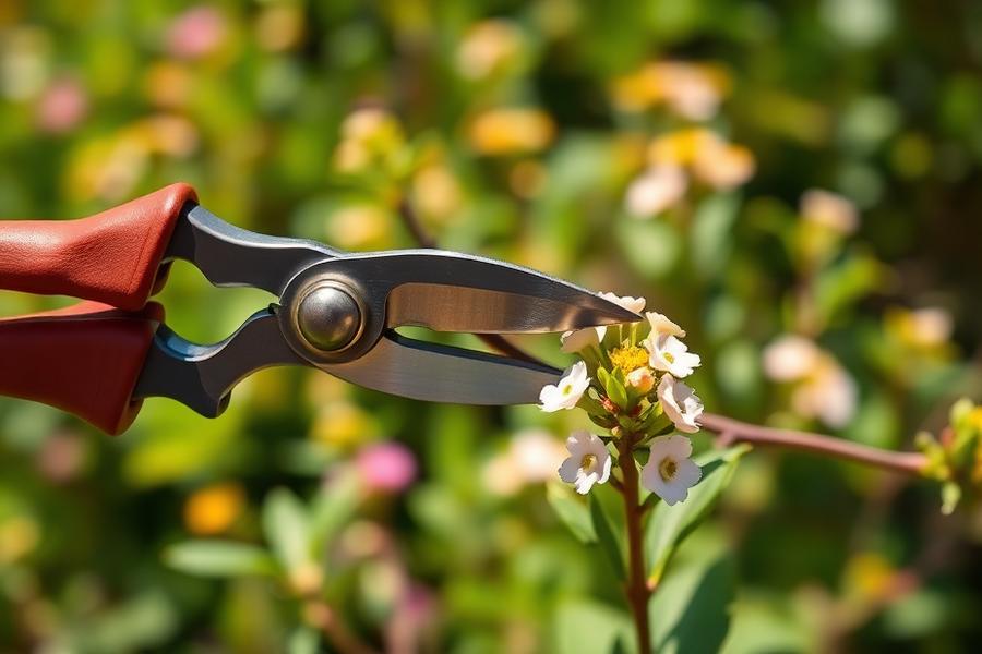 Poda profesional de un arbusto frondoso con tijeras de jardín en un día soleado